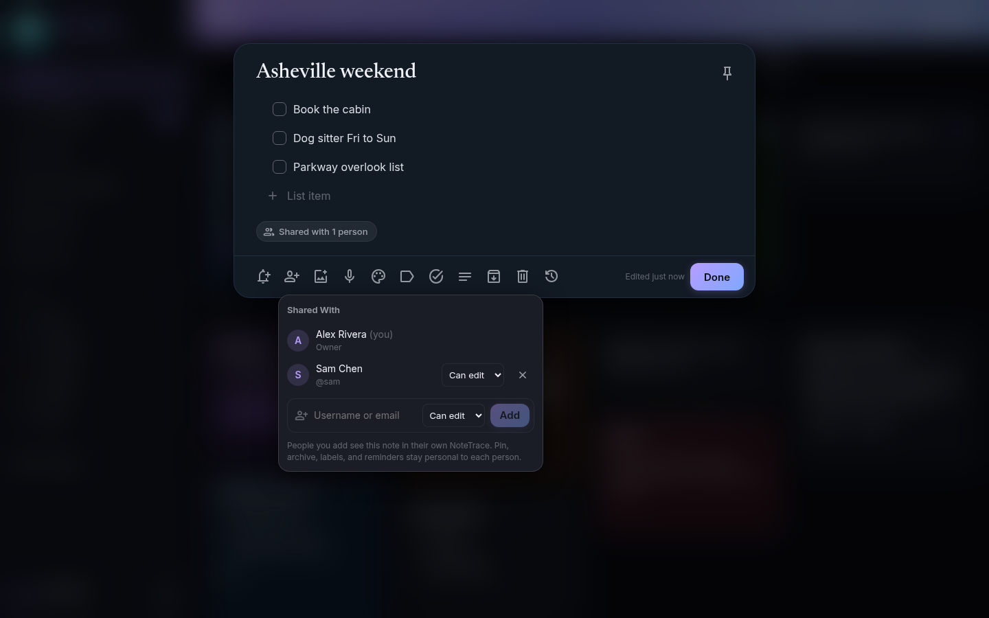 Sharing a checklist with another account